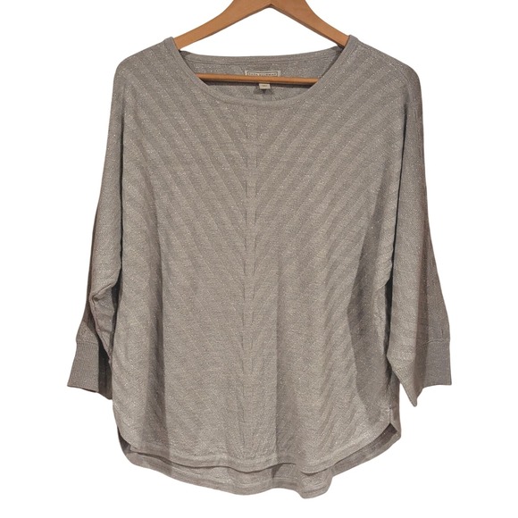 Dana Buchman XL Metallic Silver Knit Top Chevron Pattern Blouse - Picture 1 of 7
